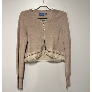 Simply Vera Vera Wang Sweater Women Pink Crop Full Zip Knit Long Sleeve -Size XL
